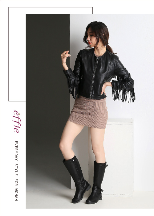 effie 混搭美型 仿麂皮絨布防潑水素面雙扣長筒靴黑色