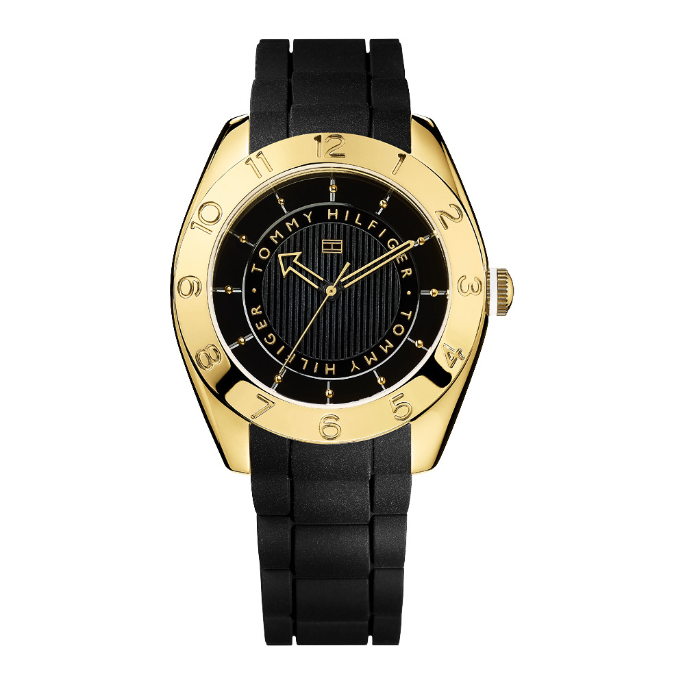 TOMMY HILFIGER 美式風時尚國際腕錶-黑x金/40mm