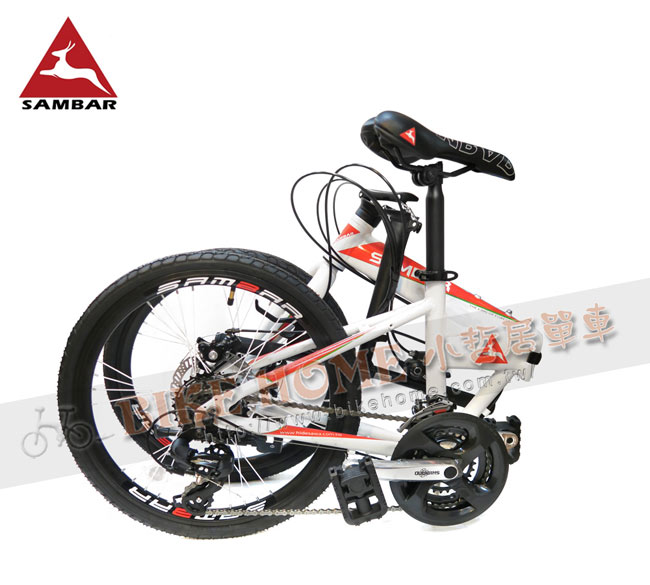 SAMBAR SB-07 20吋451小刀圈輪組24速鋁合金碟煞折疊單車-白橘