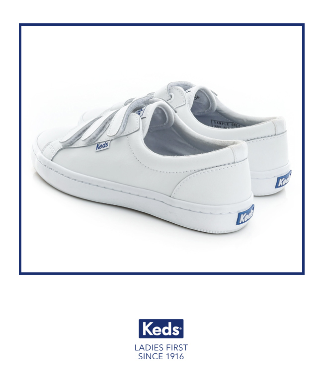 Keds 時尚運動魔鬼氈皮質休閒鞋-白