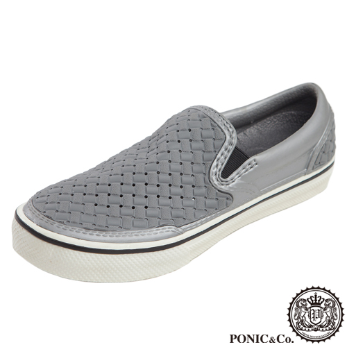 (男/女)Ponic&Co美國加州環保防水編織懶人鞋-銀灰色