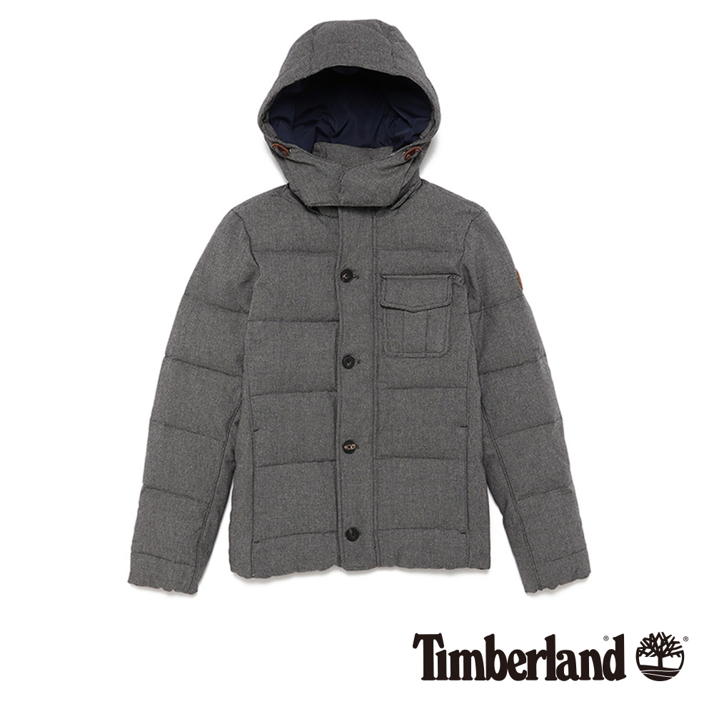 Timberland 男款深灰色連帽紋理羽絨外套