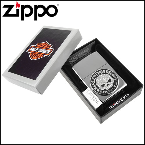 【ZIPPO】美系~哈雷~Davidson-SKULL-施華洛世奇水晶貼飾打火機