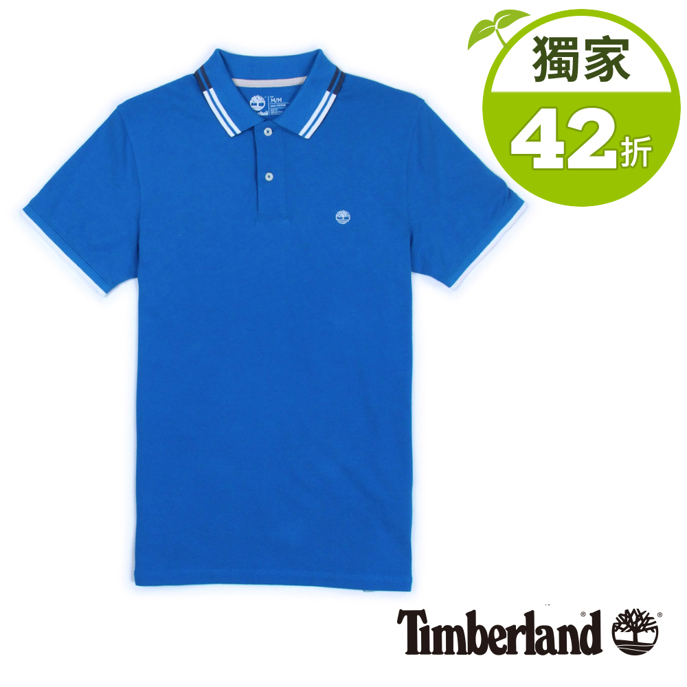 Timberland 男款藍色雙色翻領短袖Polo衫