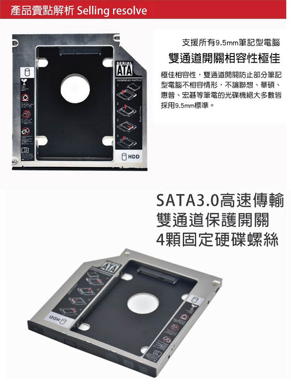 Awesome筆電升級專家 筆電光碟轉9.5mm硬碟(SATA)托盤模組－AWD-1S