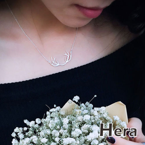 Hera 赫拉 925純銀麋鹿角短項鍊/鎖骨鍊(銀色)