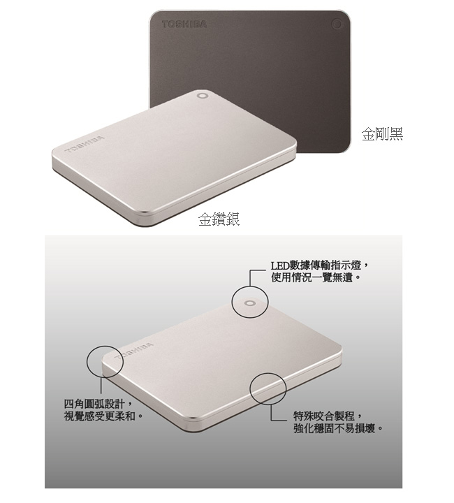 Toshiba 金耀碟P2 1TB 2.5吋USB3.0外接式硬碟(金鑽銀)