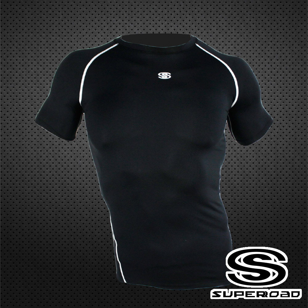 SUPEROAD SPORTS 涼感速乾 專業機能運動短袖緊身衣 黑色
