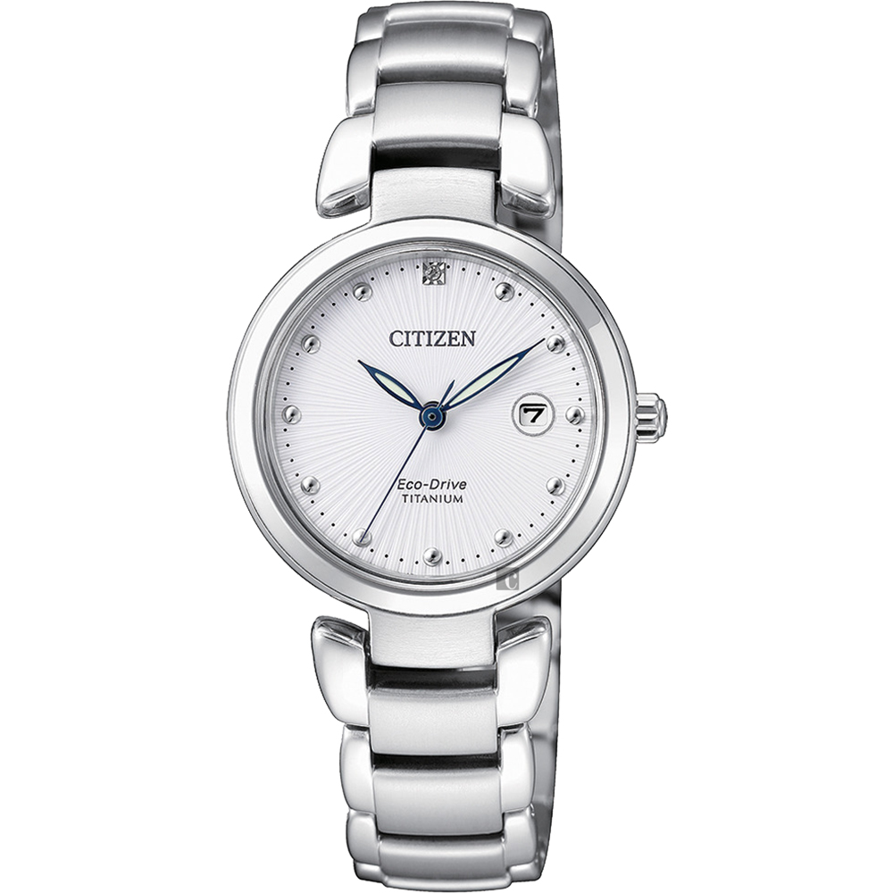 CITIZEN 星辰 真鑽鈦金屬光動能女錶-白x銀/29mm(EW2500-88A)