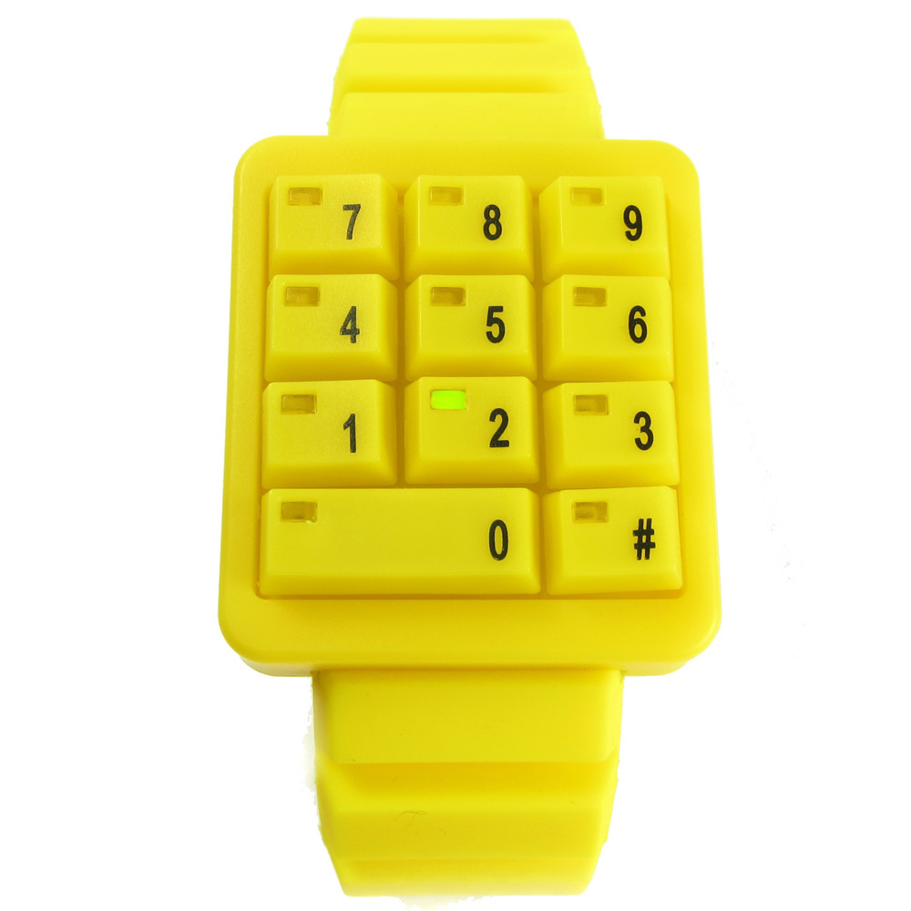 CLICK 創意爆破數字鍵盤個性腕錶-黃/40mm