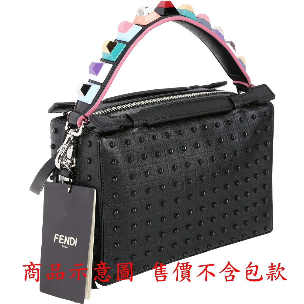 FENDI Strap You 幾何多彩鉚釘小牛皮短提帶(黑色) | 歐系精品包