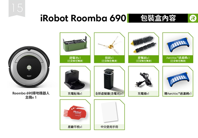 美國iRobot Roomba 690wifi掃地機器人 (總代理保固1+1年)