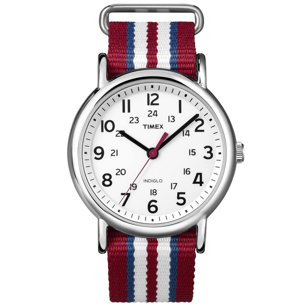 TIMEX 經典復刻冷光Weekender系列-白/紅藍白-38mm