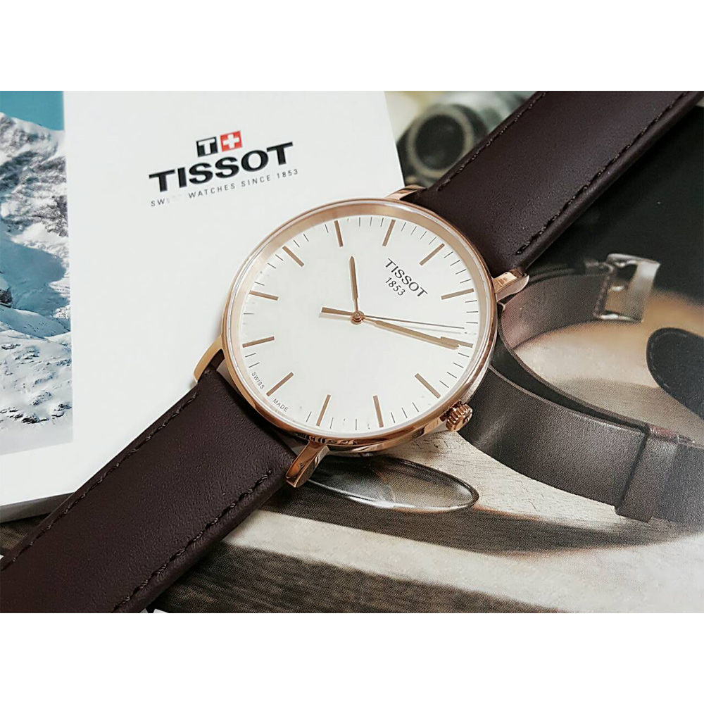 TISSOT 天梭 官方授權 Everytime 經典雋永腕錶-銀x玫塊金框/42mm T1096103603100