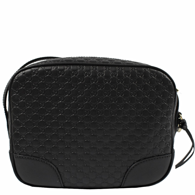 GUCCI Guccissima系列小LOGO牛皮斜背小方包(黑)