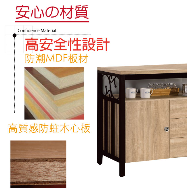 品家居 魯可4尺木紋雙色餐櫃下座(二色可選)-121.2x40x77.9cm免組