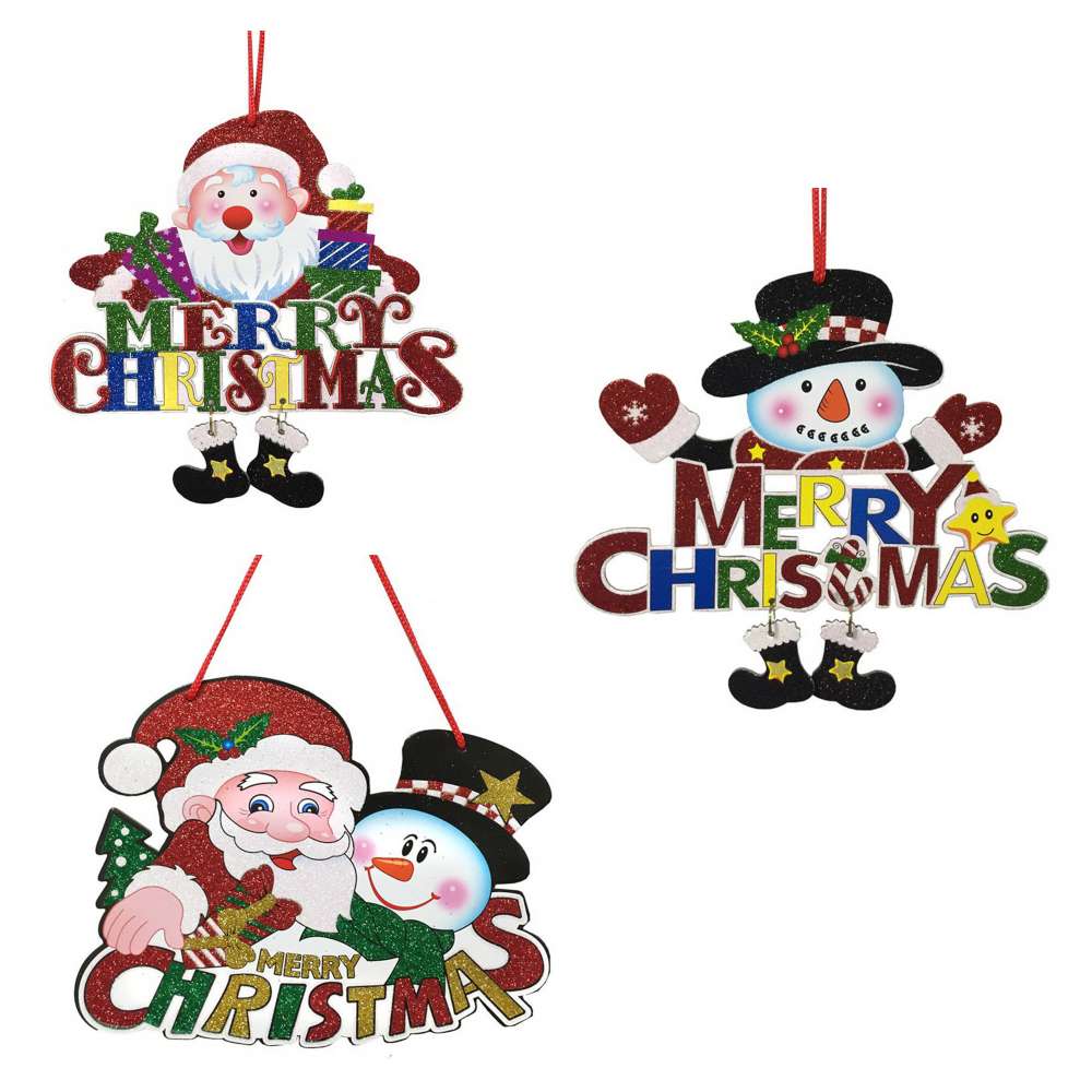 超Q聖誕雪人+聖誕老公公聖誕快樂英文字掛飾壁飾三入組