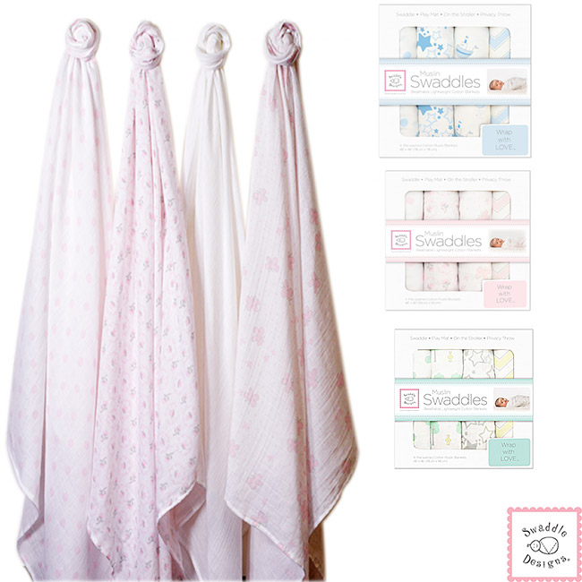 Swaddle Designs 薄棉羅紗多用途嬰兒包巾4入禮盒