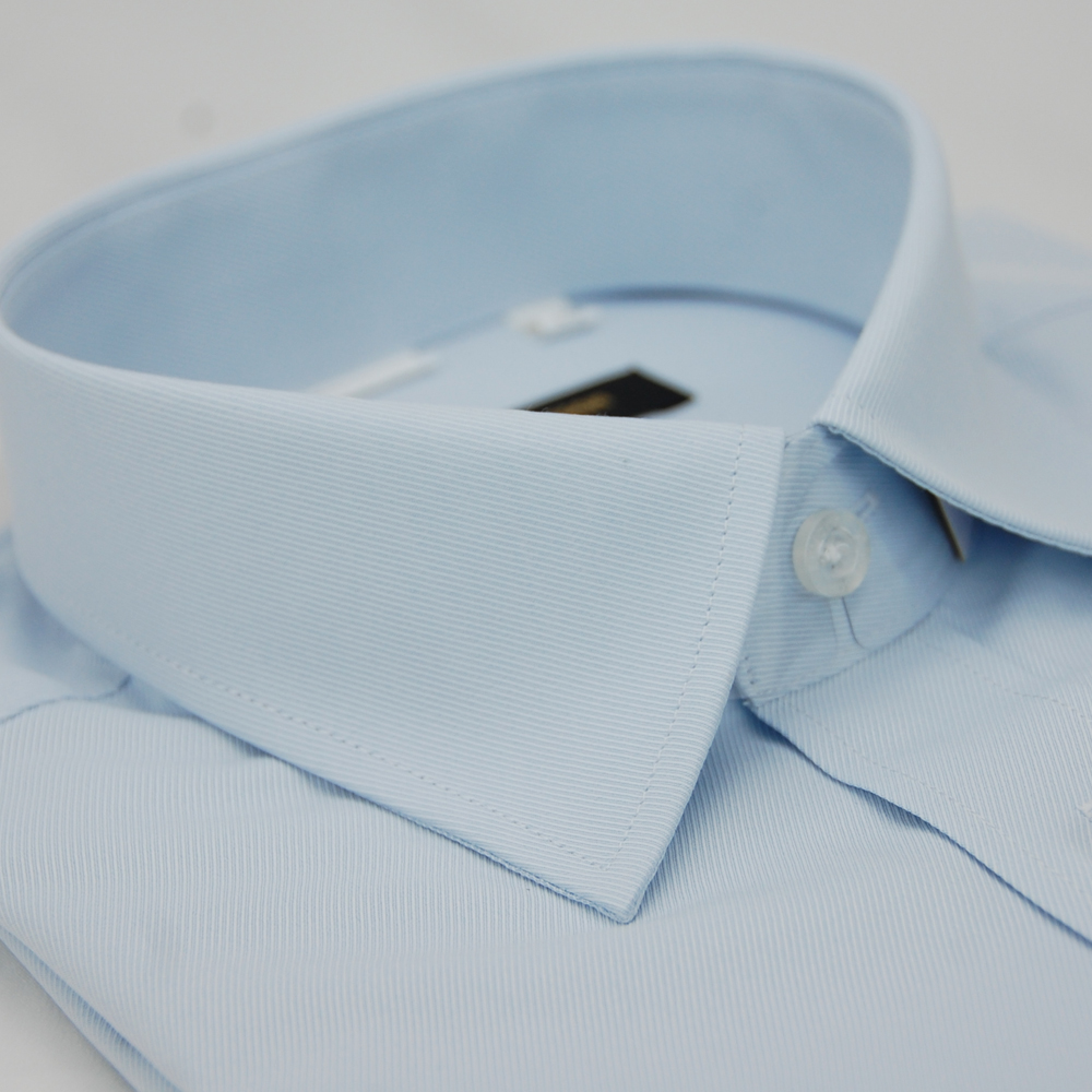 金安德森 藍色細斜紋窄版短袖襯衫