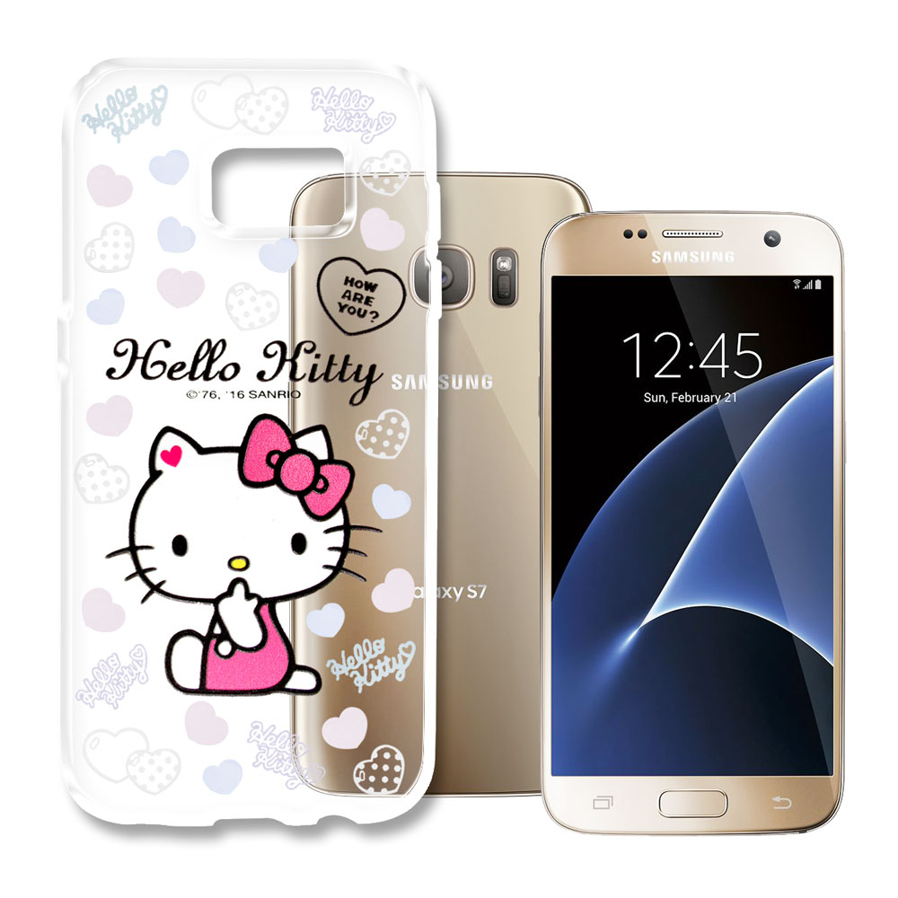 Hello Kitty 三星 Galaxy S7 5.1吋 浮雕彩繪透明軟殼(心愛凱蒂)