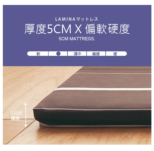 LAMINA雅蓆兩用透氣床墊-小花條紋-咖 5cm (雙人)