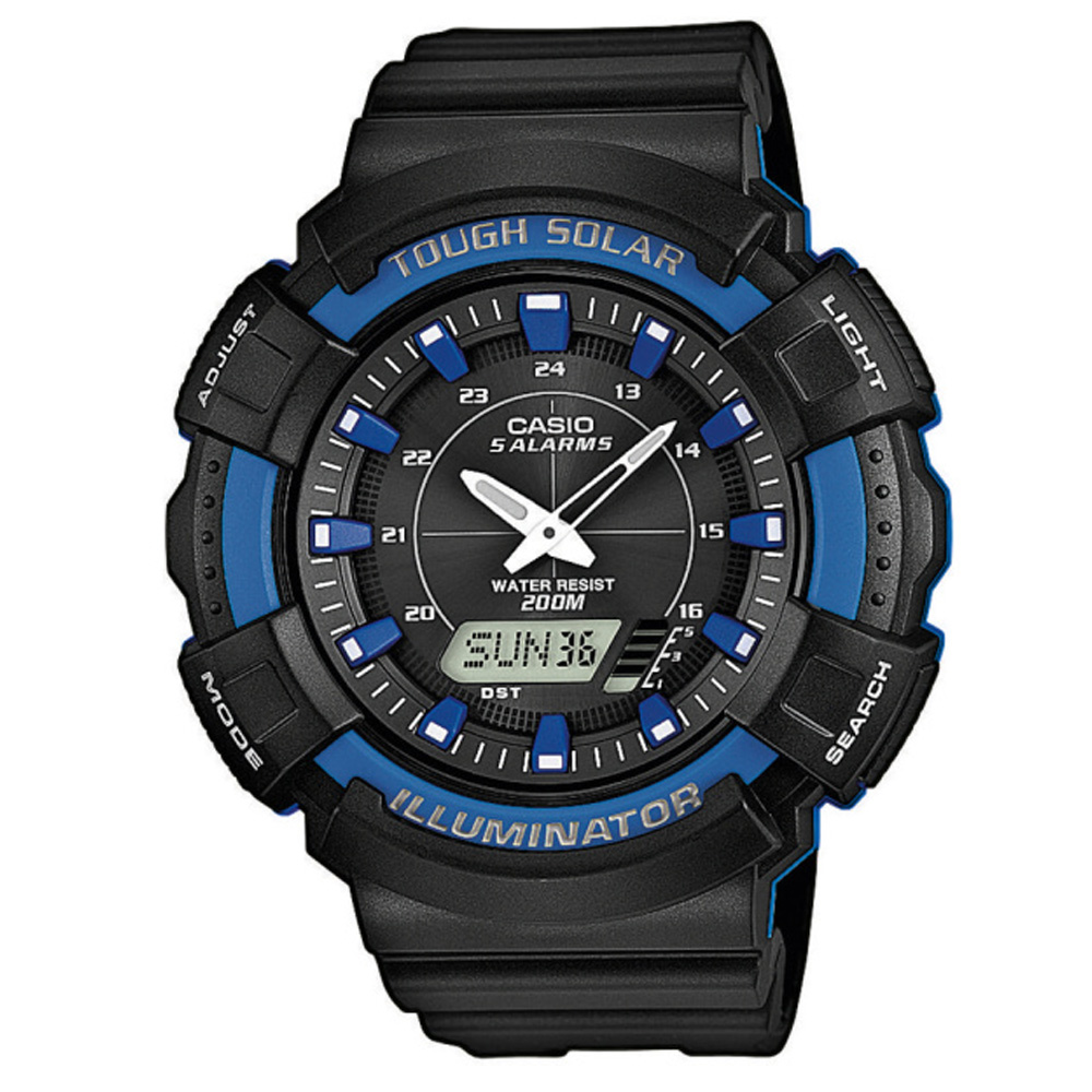 CASIO 太陽能全方位多機能雙顯運動錶(AD-S800WH-2A2)-黑/藍框-51mm