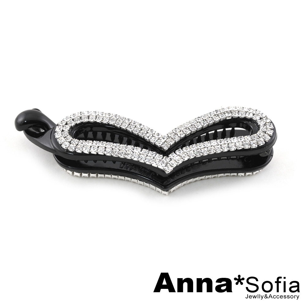 AnnaSofia 甜鏤心滿鑽 中型髮夾(酷黑)