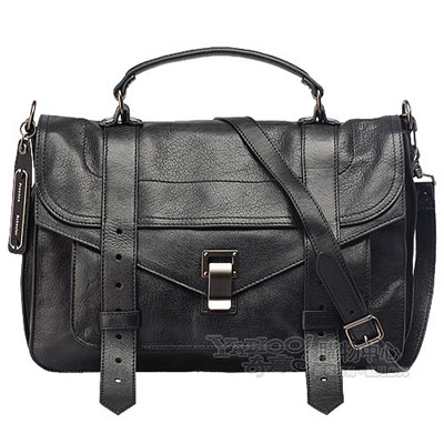 Proenza Schouler PS1Medium Saddle山羊皮斜背包(中-黑)