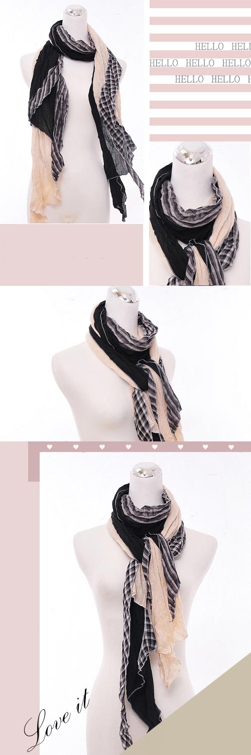 Aimee Toff 韓版流線多層感格紋特色圍巾(黑白)