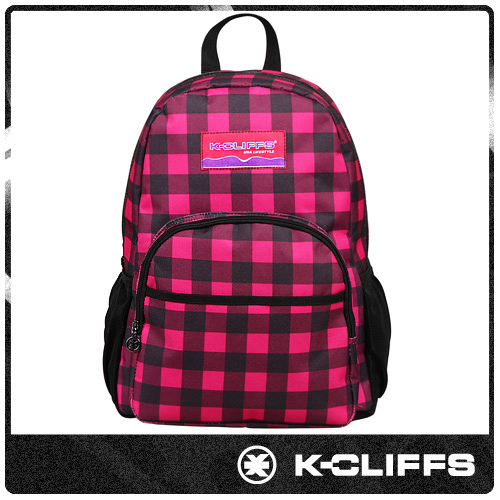 美國K-CLIFFS - 潮流格紋雙肩後背包-桃紅