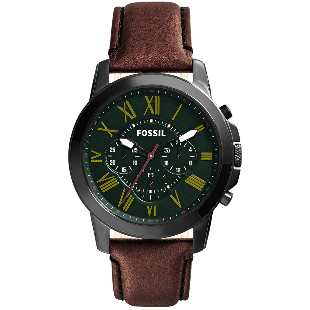 FOSSIL 古典伯爵三環計時腕錶-綠/44mm