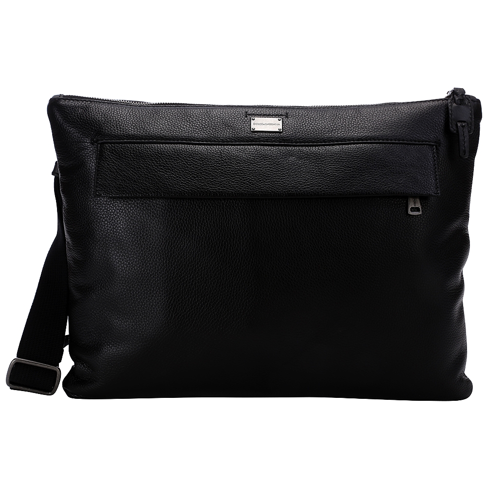 D&G 前袋設計牛皮斜背包(黑色)