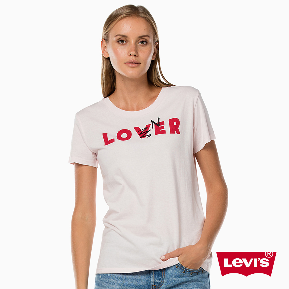 Levis T恤 女裝 短袖純棉TEE 創意字母 粉紅色