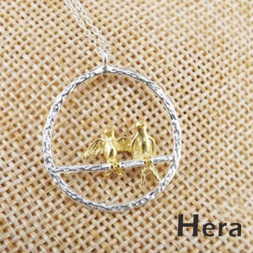 Hera 赫拉 925純銀鍍金雙色圓形比翼鳥短項鍊/鎖骨鍊(銀色)