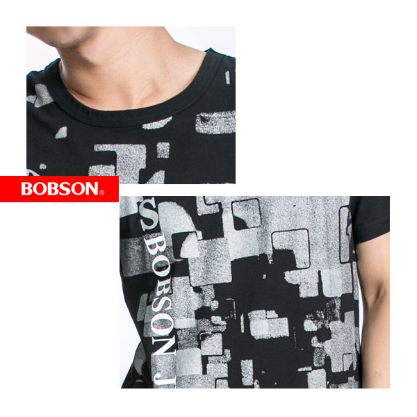BOBSON 男款幾何印圖短袖上衣(黑22028-88)