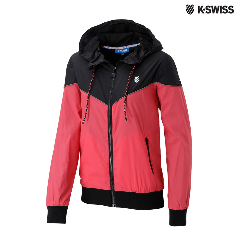 K-Swiss Basic Windbreaker風衣外套-女-黑/莓紅