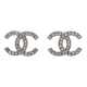 CHANEL 香奈兒經典雙C LOGO 方圓水鑽交錯鑲嵌穿式耳環(銀) product thumbnail 1