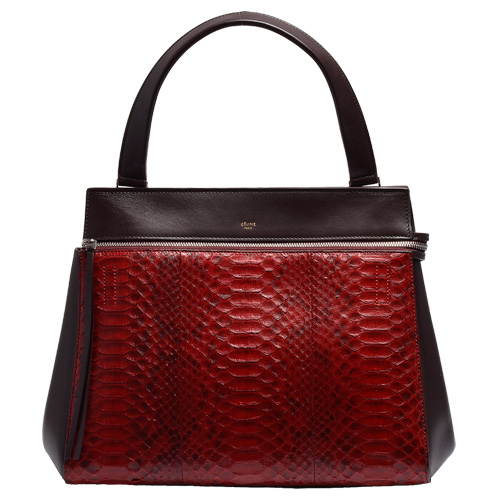 CELINE 經典EDGE系列蟒蛇皮包身小牛皮飾邊單肩包(紅X棕-展示品)