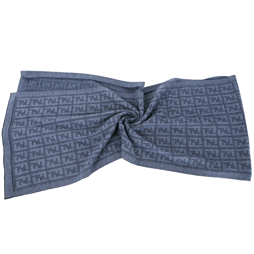 FENDI 灰藍色雙F織紋羊毛圍巾(100%LANA)