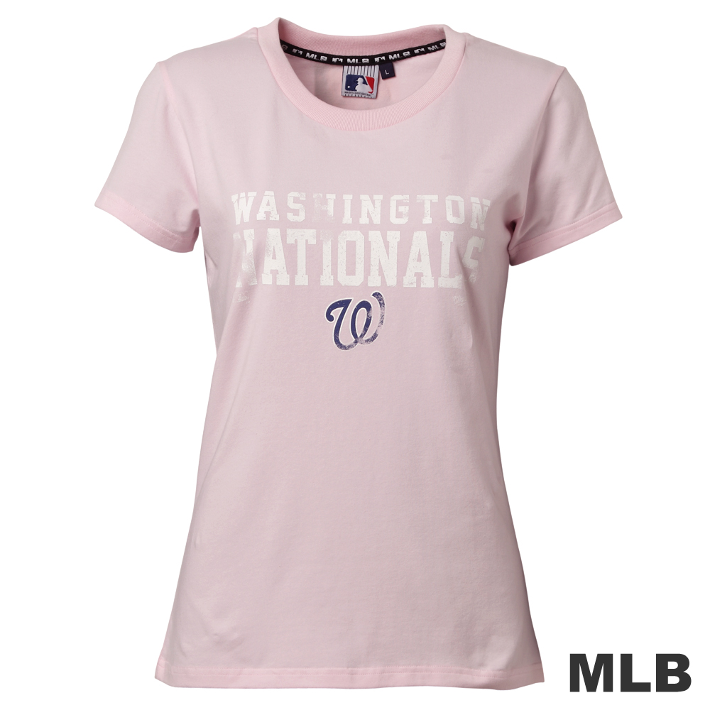 MLB-華盛頓國民隊斑駁印花基本款T恤-粉紅(女)