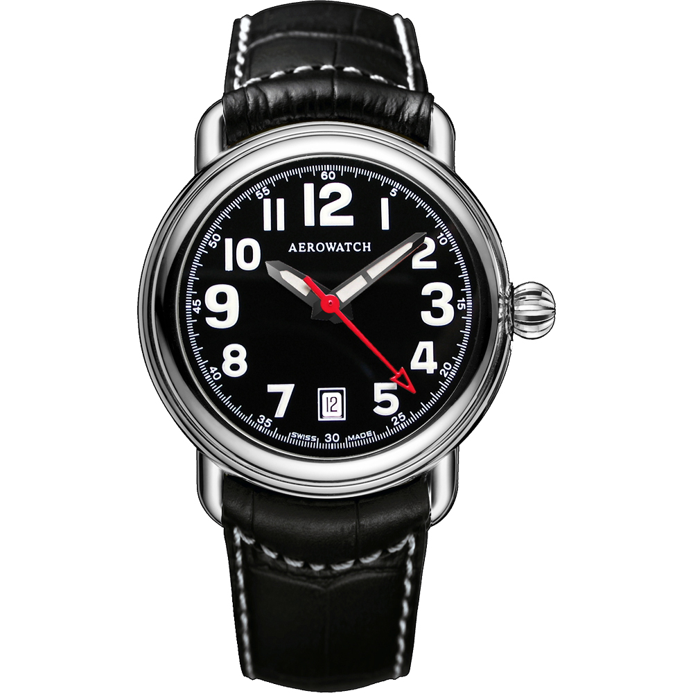 AEROWATCH 簡約紳士經典機械腕錶-黑/40mm