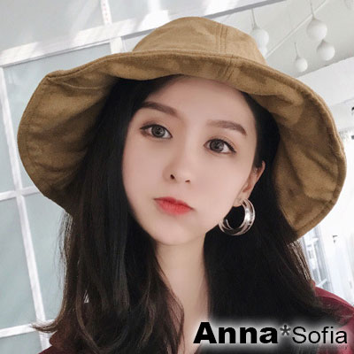 AnnaSofia 拼片絨面寬簷 軟式盆帽漁夫帽(駝系)