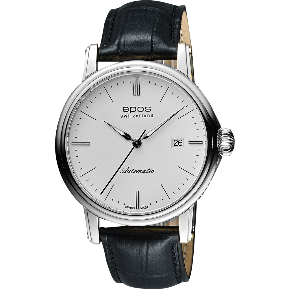EPOS 都會雅仕時尚機械腕錶-銀x黑/42mm