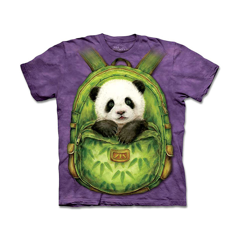 摩達客-美國The Mountain 背包熊貓 兒童版純棉環保短袖T恤