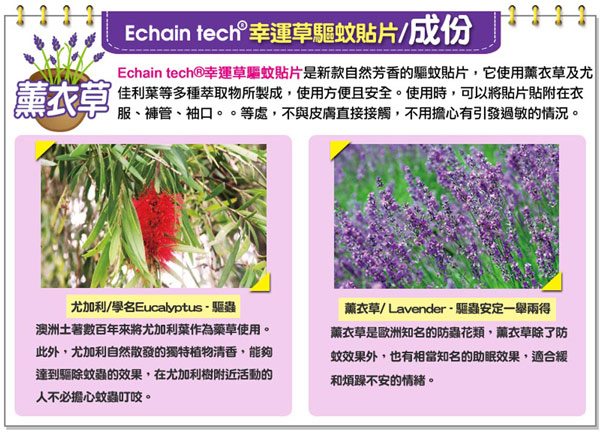 ECHAIN TECH 紫色幸運草 長效驅蚊防蚊貼片 (1包/60片)