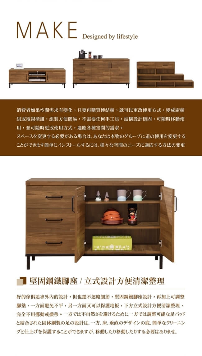 日本直人木業-MAKE積層木310CM廚櫃收納櫃組(310x40x196cm)
