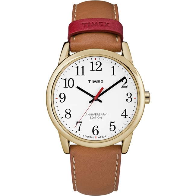 TIMEX Easy Reader復古跳色手錶-金框x駝色/38mm