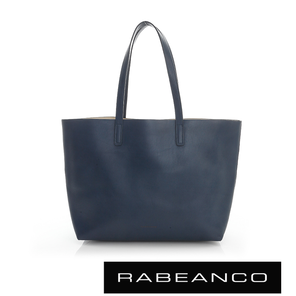 RABEANCO 迷時尚系列牛皮撞色素面肩背包(中) - 深藍