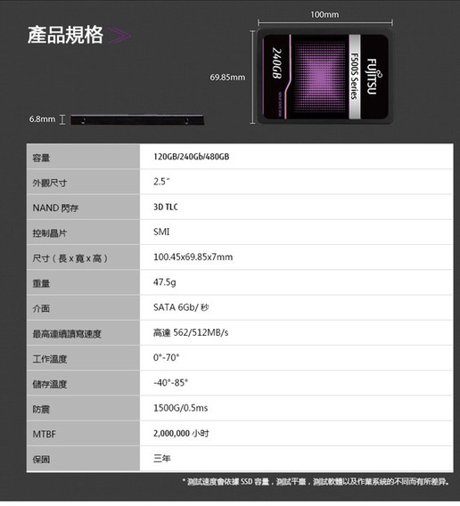 Fujitsu 富士通 F500S 480GB SSD 固態硬碟