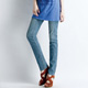 BRAPPERS 女款 Boy Friend Jeans系列-女用彈性鑲鑽直統反摺褲-淺藍 product thumbnail 1